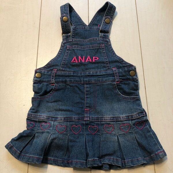 ANAP Kids 90cm ジャンパースカート 女の子 サロペット 子供服 キッズ デニムジャンパースカート デニム スカート