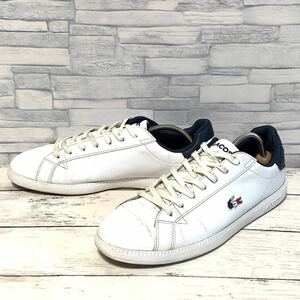 R5052bh【LACOSTE ラコステ】スニーカー メンズ US10 28cm位 ホワイト 白 ローカット 靴 GRADUATE TRI 1 SMA0027-407 ロゴ刺繍 ラコワニ