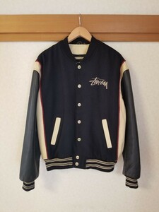 【希少レア】90's OLD STUSSY SS COUPE オールドステューシー SS クーペ VARSITY JACKET 袖革ウールスタジャン アワードジャケット Lサイズ