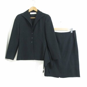 美品 VALENTINO ヴァレンティノ 3B デザイン テーラードジャケット×膝丈スカート シングルスーツ セットアップ 2 ブラック