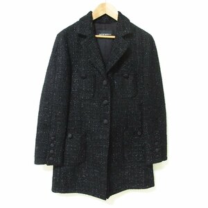 美品 22AW EMPORIO ARMANI エンポリオアルマーニ ラメ糸 シングル ツイードチェスターコート サイズ38 ブラック