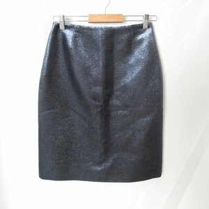 美品 JIL SANDER ジルサンダー ラメ ストレッチ 膝丈 ミディ丈 タイトスカート 34 ネイビー 112