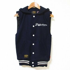 新品同様 Finders Keepers×DEHEN ファインダーズキーパーズ×ディーエン FKD-VARSITY VEST ワッペン VARSITY フード付きベスト S ネイビー