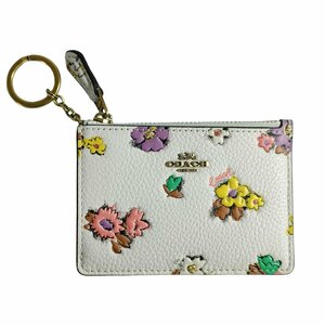 新品同様 COACH コーチ ミニ スキニー ID ケース ウィズ フローラルプリント ペブルレザー カードケース パスケース マルチカラー J1003