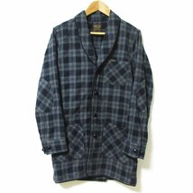 美品 NEIGHBORHOOD ネイバーフッド DRESSING CW-COAT チェック柄 エルボーパッチ ショールカラー シングルコート サイズS ネイビー×グレー_画像1