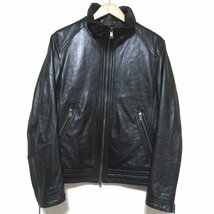 美品 BLACK LABEL CRESTBRIDGE ブラックレーベルクレストブリッジ チェック柄ライナー ラムレザー シングル ライダースジャケット M 黒_画像1