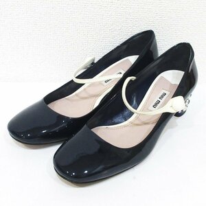  beautiful goods miumiu MiuMiu pa tent leather biju-me Lee je-n pumps size 36 1/2 approximately 23.5cm navy × white 