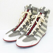 良品 GUCCI グッチ レザー シェリーライン ハイカットスニーカー ボクシングシューズ ホワイト×グレー_画像1