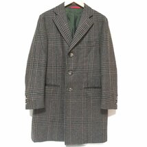 美品 ISAIA NAPOLI イザイア チェック柄 カシミヤブレンド シングル チェスターコート 44Rサイズ ダークブラウン×グリーン_画像1