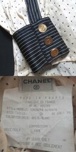 CHANEL シャネル ヴィンテージ ドット柄 シルク100% ココマーク金ボタン ネクタイ 長袖 ブラウス シャツ 36サイズ オフホワイト×ブラック_画像10