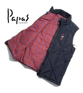 定価7万【LL(52】Papas パパス キルティング ダウンベスト LL(52) メンズ ４連ロゴ SNOWMANワッペン 裏チェック【軽量 保温性抜群】日本製