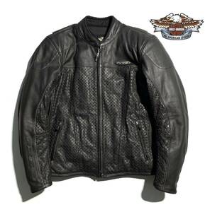 最高級【定価12万】HARLEY-DAVIDSON ハーレーダビッドソン FXRG レザー ライダースジャケット L ロゴワッペン 牛革 メンズ プロテクター付