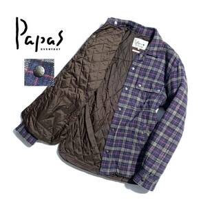 最高級【定価4万超】Papas+ パパスプラス 中綿 シャツジャケット M メンズ ヘビーネル チェック キルティング【保温性抜群】日本製