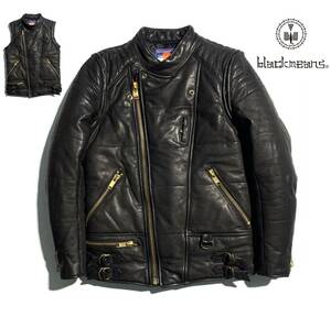 極希少【定価15万超】black means ブラックミーンズ 2way ライダースジャケット 3 メンズ 牛革 中綿 ベスト切替【袖着脱可能】黒 日本製