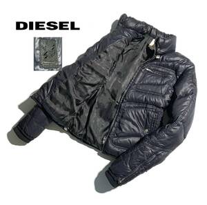 定価5万【L】DIESEL ディーゼル ライダース ダウンジャケット L メンズ【軽量 保温性抜群】美シルエット ロゴ 国内正規 ネイビー