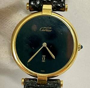 1円〜カルティエ ARGRNT アルジャン ブラック文字盤 腕時計 SV925/GP/レザー レディース ウォッチ クォーツ Cartier