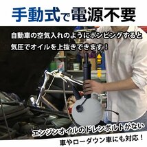 送料無料 オイルチェンジャー 手動式 電源不要 上抜き 吸い上げ 6L オイル交換 軽量 車 バイク オートバイ トラック 農耕機 エンジン ee336_画像3