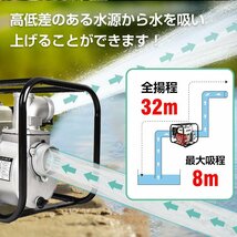 特別セール エンジンポンプ 6.5馬力 4サイクル 80mm 灌漑 かん水 散水 水やり 給水 灌水 潅水 水汲み 吸水 吐水 4ストローク 農業用 sg032_画像7