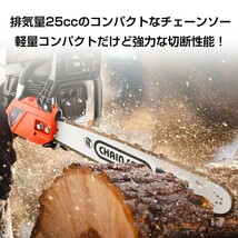 送料無料 チェーンソー エンジン式 排気量 25cc 12インチ オイル エンジン チェンソー 剪定 枝木 丸太 薪割り 切断工具 ソーチェン ny221_画像3