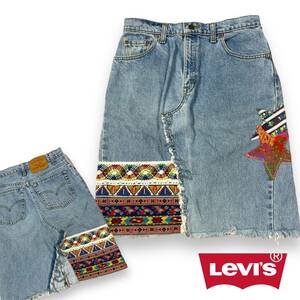 リーバイス Levi's リメイクスカート　デニムリメイクスカート　チロリアン デニムスカート　リメイク　レトロ　古着