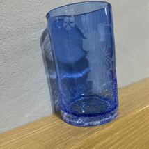 レトロ グラス コップ ガラス 琉球ガラス　切子　切り子　アイスクラック　クラックグラス　グラス　ブルー　綺麗　レトロ　工芸ガラス_画像2