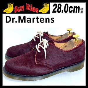 即決 Dr.Martens ドクターマーチン メンズ UK9 28cm程度 本革 ハラコ レザー プレーントゥ ワインレッド カジュアル シューズ 革靴 中古
