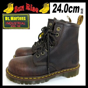 即決 未使用に近い Dr.Martens ドクターマーチン ユニセックス UK5 24cm程度 本革 レザー スチールトゥ ブーツ 茶色 アメカジシューズ 革靴