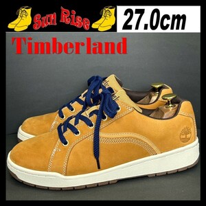 即決 Timberland ティンバーランド メンズ US9W 27cm ヌバック 本革 レザー キャメル イエロー カジュアル シューズ スニーカー 革靴 中古