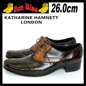 即決 KATHARINE HAMNETT キャサリンハムネット メンズ 26cm 本革 レザー ロングノーズ 茶色 ブラウン カジュアル ドレスシューズ 革靴 中古