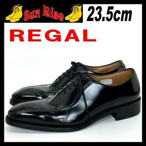 即決 使用少 REGAL リーガル 318R メンズ 23.5cm 本革 レザー スワールトゥ 黒色 ブラック ビジネス カジュアル ドレス シューズ 革靴 中古