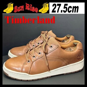 即決 Timberland ティンバーランド メンズ US9.5W 27.5cm 本革 レザー 茶色 ブラウン カジュアル シューズ スニーカー 革靴 中古