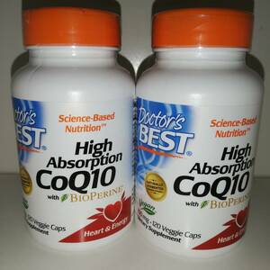 【2個セット】高吸収性コエンザイムQ10 CoQ10 100mg バイオペリン配合 120ソフトジェル Doctor's Best【新品・送料込】