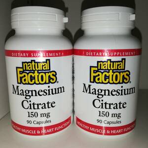 【2個セット】マグネシウム 150mg クエン酸 90粒 Natural Factors【新品・送料込】