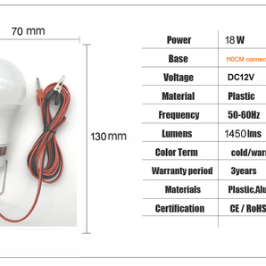 DC12V 18W LED 電球型 ライト ランタン (白色) 1.1ｍコード付 アウトドア・夜釣り・キャンプ・夜店・夜間作業等に！！ ★送料220円~★の画像6