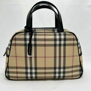 【極美品】BURBERRY LONDONバーバリーロンドン　ミニボストンバッグ　PVC ノバチェック　レザー　チャーム　ロゴチャーム　ハンドバッグ