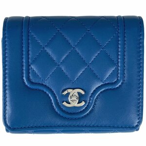 シャネル CHANEL ココマーク 三つ折り 財布 マトラッセ バイカラー 三つ折り財布 レザー ブルー ピンク レディース 【中古】