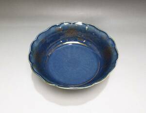 《ジャムルK》 KKo1119-23 ◆送料無料◆ 灑藍釉 金彩 中国 〇年製 皿 鉢 古い 陶磁器 藍色 花 欠けあり