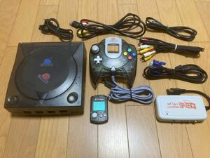 SEGA HKT-3000 ドリームキャスト本体改造品 社外品クリアーブラックケース換装仕様&VGAアダプター/付属品一式 動作確認済み 中古品セット