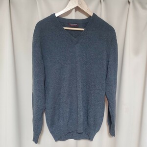 ONESIDER CASHMERE ワンサイダー つるや セーター ニット LL グレー カシミヤ100% カシミア Vネック ゴルフウェア 美品