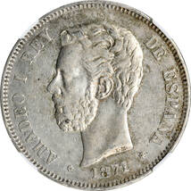 1円〜1871(71) スペイン 5P銀貨 NGC XF45 美品 世界コイン 古銭 貨幣 硬貨 銀貨 金貨 銅貨_画像1