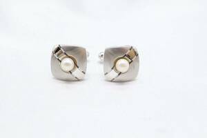 [TO64] pearl pearl motif cuff links cuffs button silver color unused storage goods [ postage nationwide equal 185 jpy ]