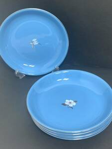 【未使用】たち吉 花もようカレー皿　TACHIKICHI 盛皿 中皿 プレート 和食器 陶器 青色 金彩　5枚　●