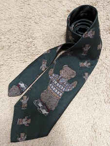 90's Ralph Lauren Ralph Lauren necktie Polo Bear teddy bear silk green total pattern England made cloth 