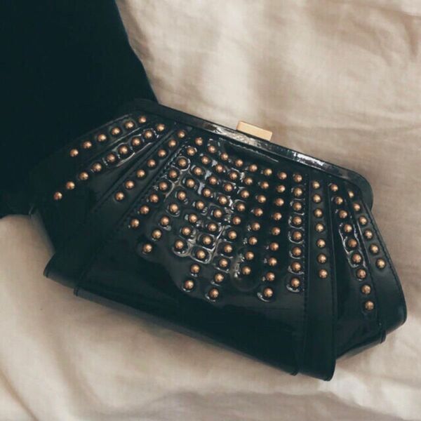 studs bag black leather gold