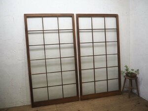 taO0020*(2)[H176,5cm×W93,5cm]×2 sheets * pretty molding glass entering. old tree frame sliding door * old fittings wave glass door sash lino beige .n retro M pine 