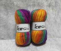 輸入　毛糸　Ice Yarns　アンゴラアクティブ　アンゴラ25％　アクリル75％　100g×2個セット　レインボーカラー　トルコ　海外　①_画像1