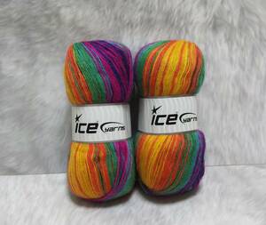 輸入　毛糸　Ice Yarns　アンゴラアクティブ　アンゴラ25％　アクリル75％　100g×2個セット　レインボーカラー　トルコ　海外　①