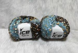 輸入　毛糸　Ice Yarns　アルパカプント　アルパカ20％　メリノウール20％　50g×2個セット　ライトブルー＆ブラウン　トルコ　海外