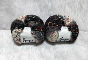 輸入　毛糸　Ice Yarns　アルパカプント　アルパカ20％　メリノウール20％　50g×2個セット　ブラック＆バーガンディー　トルコ　海外