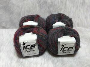 輸入　毛糸　Ice Yarns　ラモス　キッドモヘア20％　メリノウール5％　50g×4個セット　ブラック＆レッド＆ピンク　トルコ　海外　①